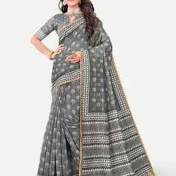 TAVAS Floral Printed Silk Blend Chanderi Saree-image-23