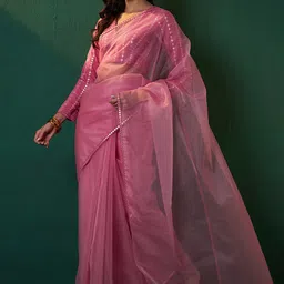 Sangria Embroidered Bordered Organza Sarees image 2