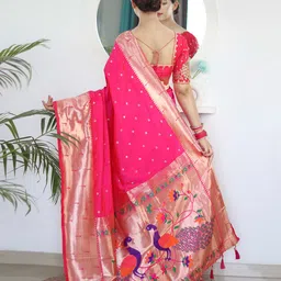 Mitera Pink Ethnic Woven Design Zari Paithani Saree image 3