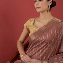 all about you Striped Zari Silk Cotton Tussar Saree image 4