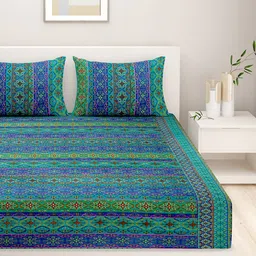 SWAYAM Green & Blue 180 TC Cotton Double Bedsheet with 2 Pillow Covers image 2
