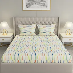 Raymond Home Yellow & Blue Geometric Cotton 104 TC Queen Bedsheet With 2 Pillow Covers image 2