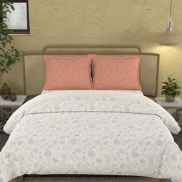MYTRIDENT Peach-Coloured & White Floral Cotton 144 TC King Bedsheet With 2 Pillow Covers image 2