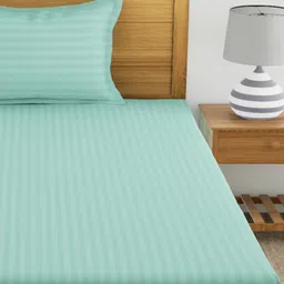 Dreamscape Sea Green Striped 220 TC Cotton 1 Single Bedsheet with 1 Pillow Covers image 4