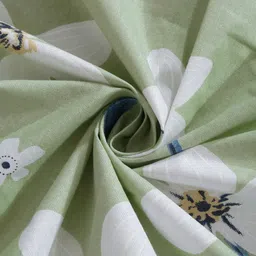 KLOTTHE Green & White Floral Printed 400 TC Pure Cotton Single Bedsheet & Pillow Cover image 4