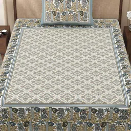 JAIPUR FABRIC Grey & Grey Floral Single Bedsheet with 1 Pillow Covers image 3