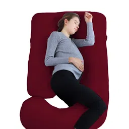 DADDY COOL Maroon Fibre Filled Cotton Breathable J Shape Maternity Pillow-image-83