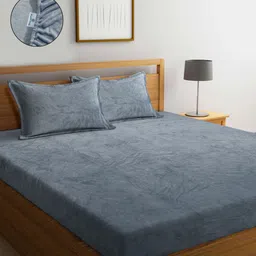 KLOTTHE Grey Abstract Woolen 300TC King Fitted Bedsheet With 2 Pillow Covers-image-82