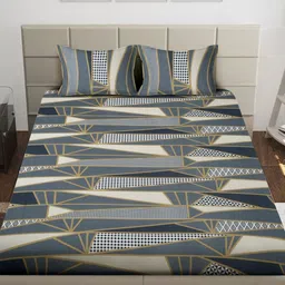 Arrabi Grey & Brown Geometric 300 TC King Bedsheet with 2 Pillow Covers image 2