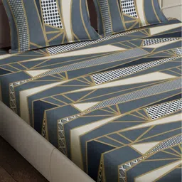 Arrabi Grey & Brown Geometric 300 TC King Bedsheet with 2 Pillow Covers image 5