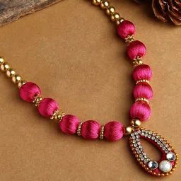 AKSHARA Pink & Gold-Plated Silk Thread Necklace-picture-26