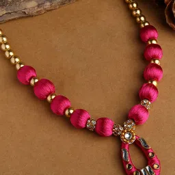 AKSHARA Gold-Toned & Pink Gold-Plated Silk Thread Necklace-picture-34