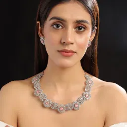 STILEADDA Intricate Cut Work Pink Cz Necklace Set-picture-11