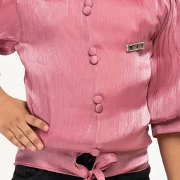 Tiny Kingdom Girls Self Design Puff Sleeves Waist Tie-Ups Shirt Style Top image 5