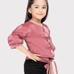 Tiny Kingdom Girls Self Design Puff Sleeves Waist Tie-Ups Shirt Style Top image 4