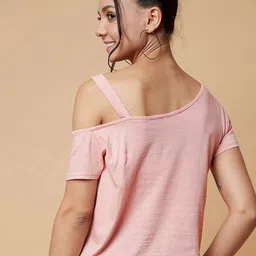 CHIMPAAANZEE Women Pink One Shoulder Strapped Crop Top image 3