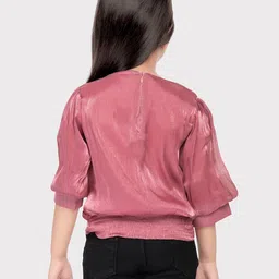 Tiny Kingdom Girls Self Design Puff Sleeves Waist Tie-Ups Shirt Style Top image 2