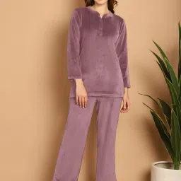 Aerowarm Women Mauve Velour Solid Top with Pyjama-picture-22