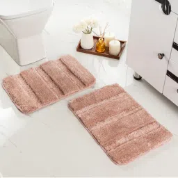 Saral Home Gia Stripe Soft Microfiber Fluffy Soft Bath Mats Pack of 2 Stripe - Pink-image-85