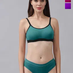 AROUSY Pack Of 3 Non Padded Cotton Bra With Bikini Brief-picture-19