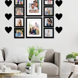 RANDOM Set Of 10 Black Solid Individual Wall Photo Frames With Heart Plaques image 1