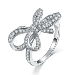 MYKI Silver-Plated Cubic Zirconia-Studded Bow Design Ring image 2