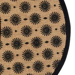 Saral Home Set Of 2 Black & Beige Printed Cotton Round Anti-Skid Table Placemats image 3