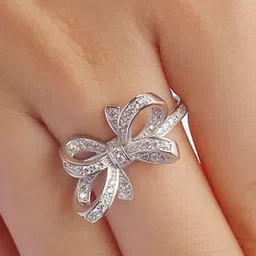 MYKI Silver-Plated Cubic Zirconia-Studded Bow Design Ring image 3