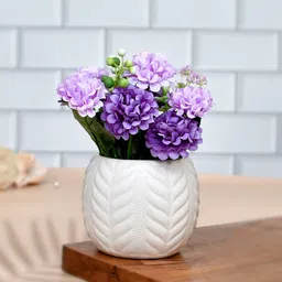 TAYHAA Purple & White Lilac Hues Artificial Flowers With Textured Planter-picture-48