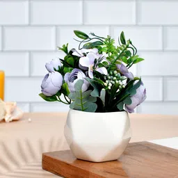 TAYHAA Purple & White Artificial Pristine Flowers in a Diamond Pattern Planter-picture-44