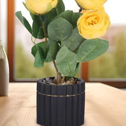 Kuber Industries Yellow & Green Artificial Rose Flower Plant With Pot-picture-35
