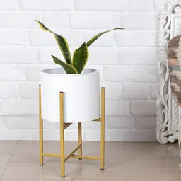 Homesake White & Brown Set Of 1 Metal Planters with Stands-image-22