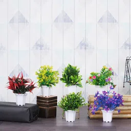 Dekorly Green & White 6 Pcs Decorative Artificial Plants With Pot-image-67