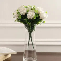 FOLIYAJ White & Green 2 Pcs Rose Bunches Artificial Flowers-picture-22