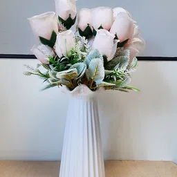 Art Street Pink & Green 7 Pieces Artificial Rose Small Bud Silk Flowers Bouquet-picture-17