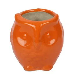 Aapno Rajasthan Orange Solid Owl Shaped Ceremic Planter image 5