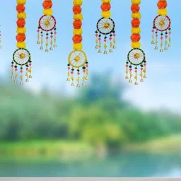 BS AMOR Yellow & Orange Colored 10 Pieces Artificial Marigold Hanging Garlands image 2