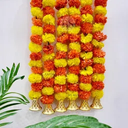 BS AMOR Yellow & Orange Coloured 6 Pieces Marigold Fluffy Artificial Creeper Bail image 3