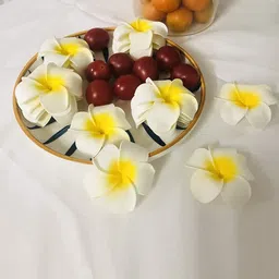 BS AMOR White & Yellow 10-Pieces Plumeria Artificial Flowers image 4