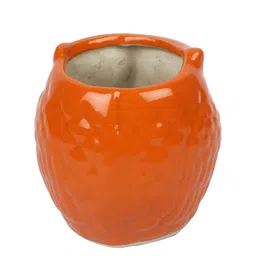 Aapno Rajasthan Orange Solid Owl Shaped Ceremic Planter image 2