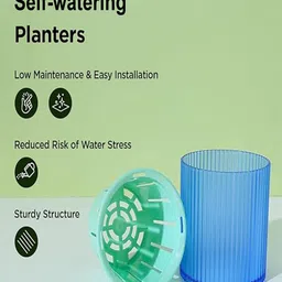 Kuber Industries White & Blue 4 Pieces Floral Self-Watering Planter image 3