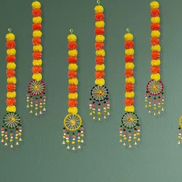 BS AMOR Yellow & Orange Colored 10 Pieces Artificial Marigold Hanging Garlands image 5