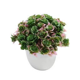 FOLIYAJ Green & White Artificial Rose Plant with Pot image 2