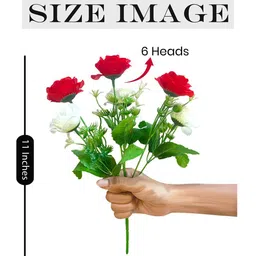 Art Street Red & White Rose Flower Without Pot image 2