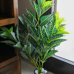 Blooming Floret Green Veined Croton Artificial Plant With Pot image 2