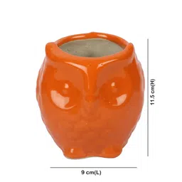 Aapno Rajasthan Orange Solid Owl Shaped Ceremic Planter image 4