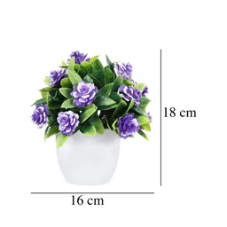 FOLIYAJ Green & Purple Artificial Plant With Large Roses & Pot image 5