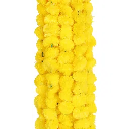 BS AMOR Set of 5 Yellow Textured Artificial Marigold Hanging Flowers image 2