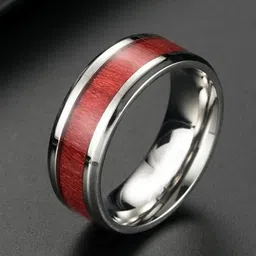 VIEN Men Silver-Plated Wood Grain Style Finger Ring image 5