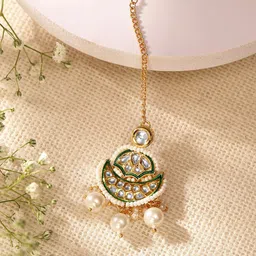 Priyaasi Gold-Plated Kundan Studded Maang Tikka Head Jewellery-image-50